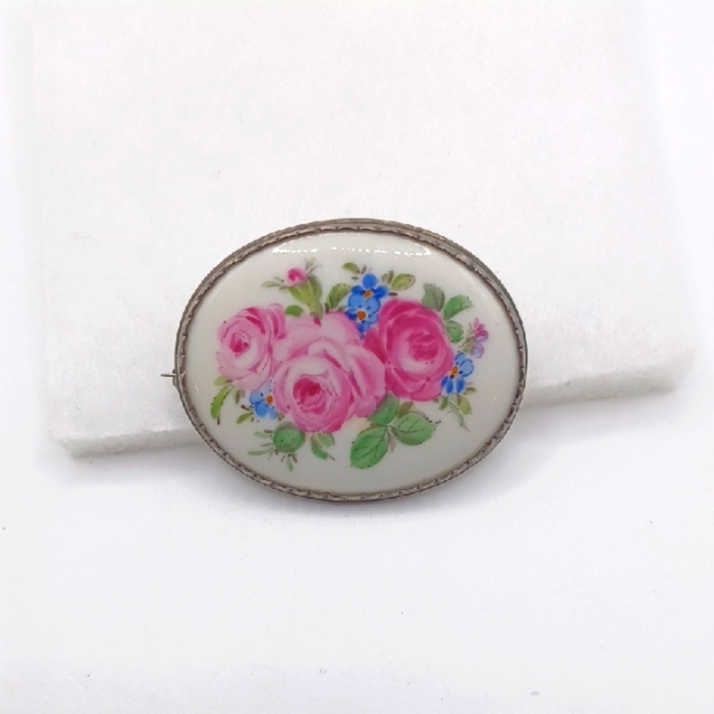 Meissen 835 Silver and Porcelian Brooch